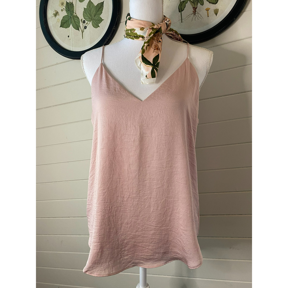 Silky Pink Camisole with V-front and V-back.  Powdery pink color. Express. M